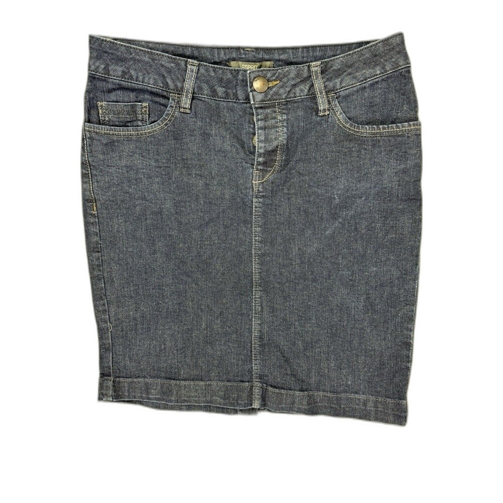 Esprit Size 28 Womens Skirt Button Fly Straight Dark Wash Knee Length